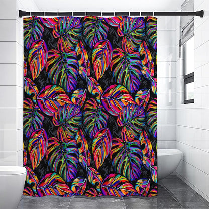 Colorful Leaf Tropical Pattern Print Premium Shower Curtain