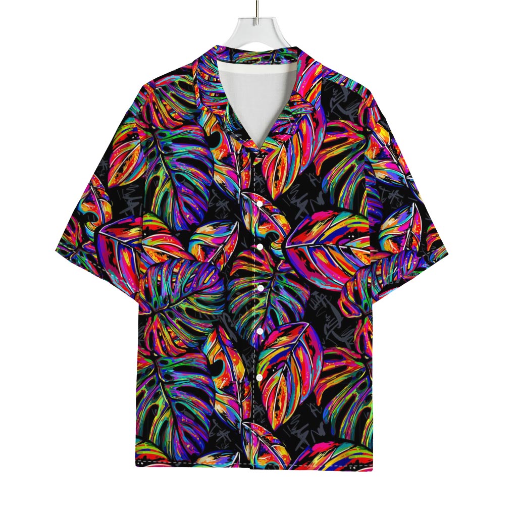Colorful Leaf Tropical Pattern Print Rayon Hawaiian Shirt