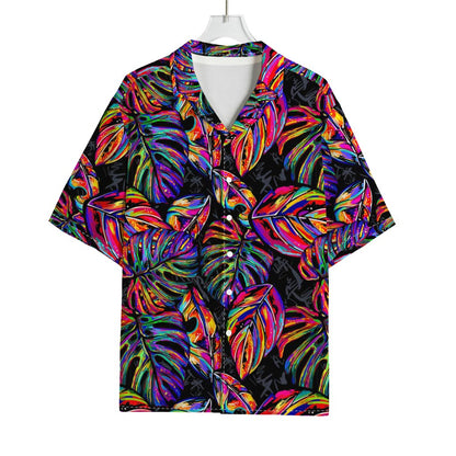 Colorful Leaf Tropical Pattern Print Rayon Hawaiian Shirt