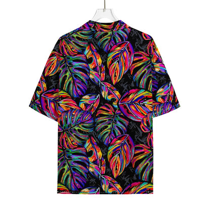Colorful Leaf Tropical Pattern Print Rayon Hawaiian Shirt