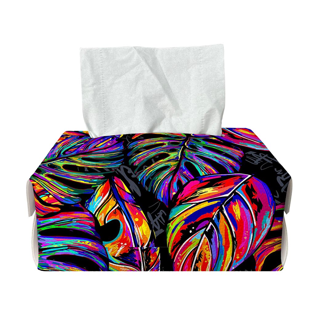 Colorful Leaf Tropical Pattern Print Rectangle Tissue Box Cover