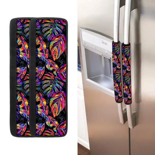 Colorful Leaf Tropical Pattern Print Refrigerator Handle Covers