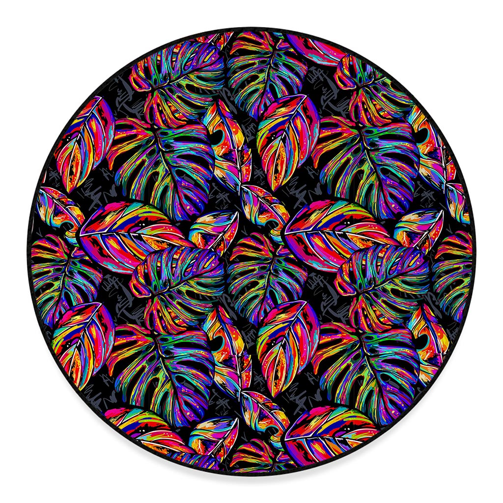 Colorful Leaf Tropical Pattern Print Round Floor Mat