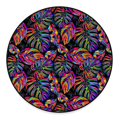 Colorful Leaf Tropical Pattern Print Round Floor Mat