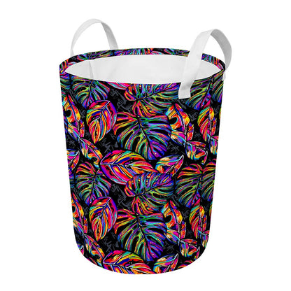 Colorful Leaf Tropical Pattern Print Round Laundry Basket