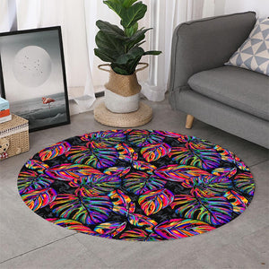 Colorful Leaf Tropical Pattern Print Round Rug