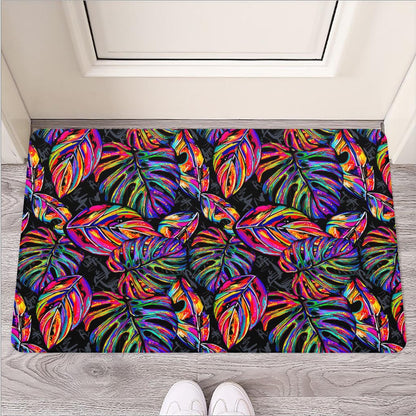 Colorful Leaf Tropical Pattern Print Rubber Doormat