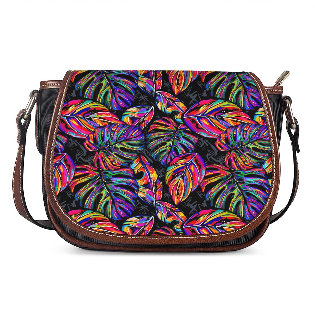 Colorful Leaf Tropical Pattern Print Saddle Bag