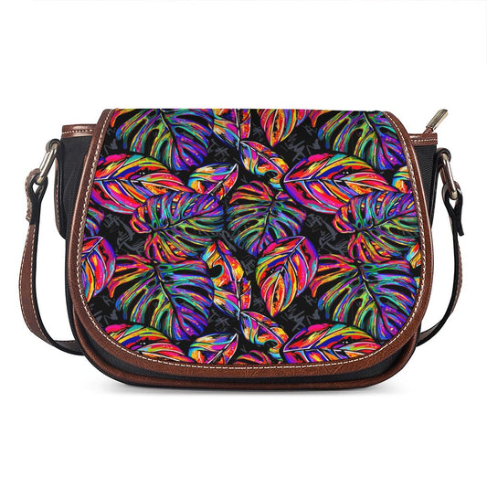 Colorful Leaf Tropical Pattern Print Saddle Bag