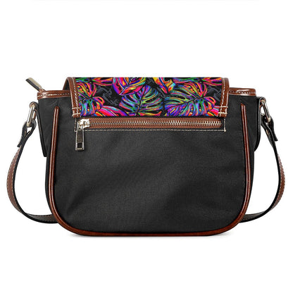 Colorful Leaf Tropical Pattern Print Saddle Bag