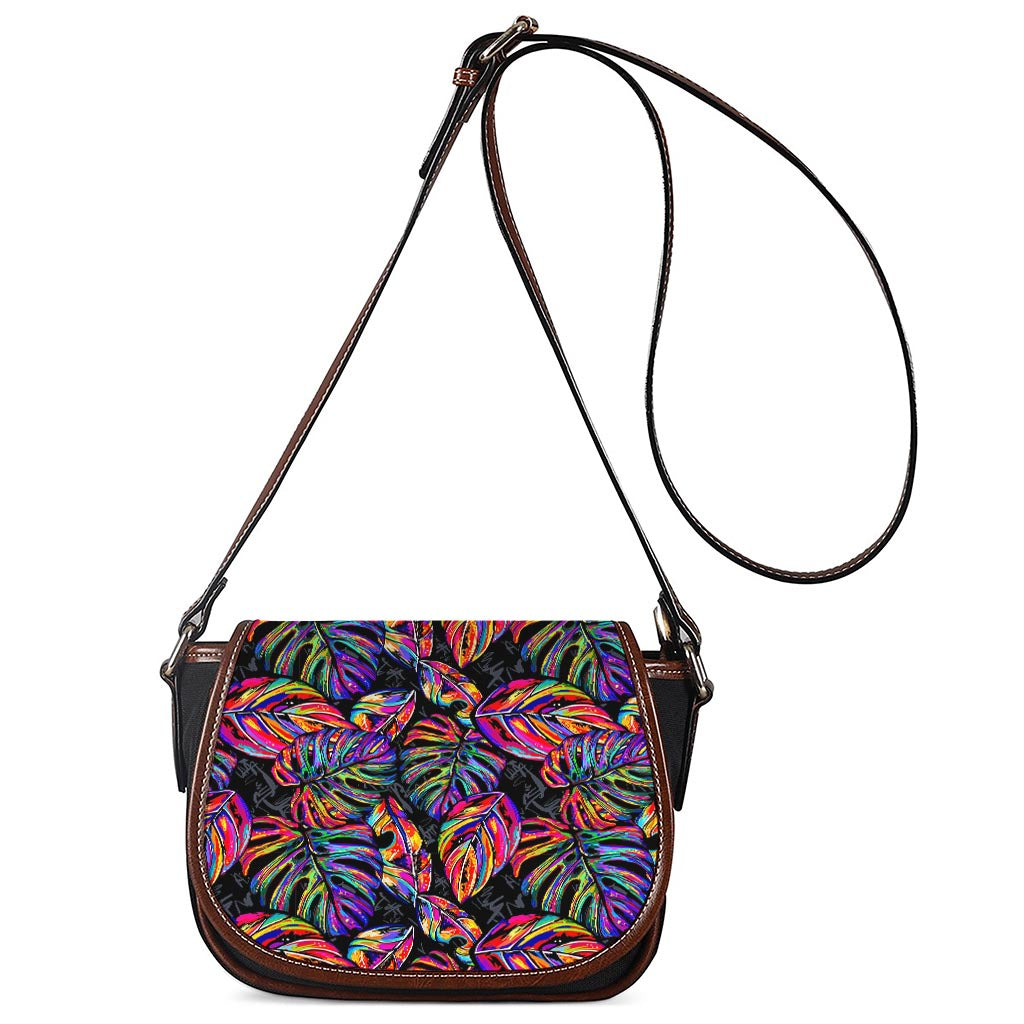 Colorful Leaf Tropical Pattern Print Saddle Bag