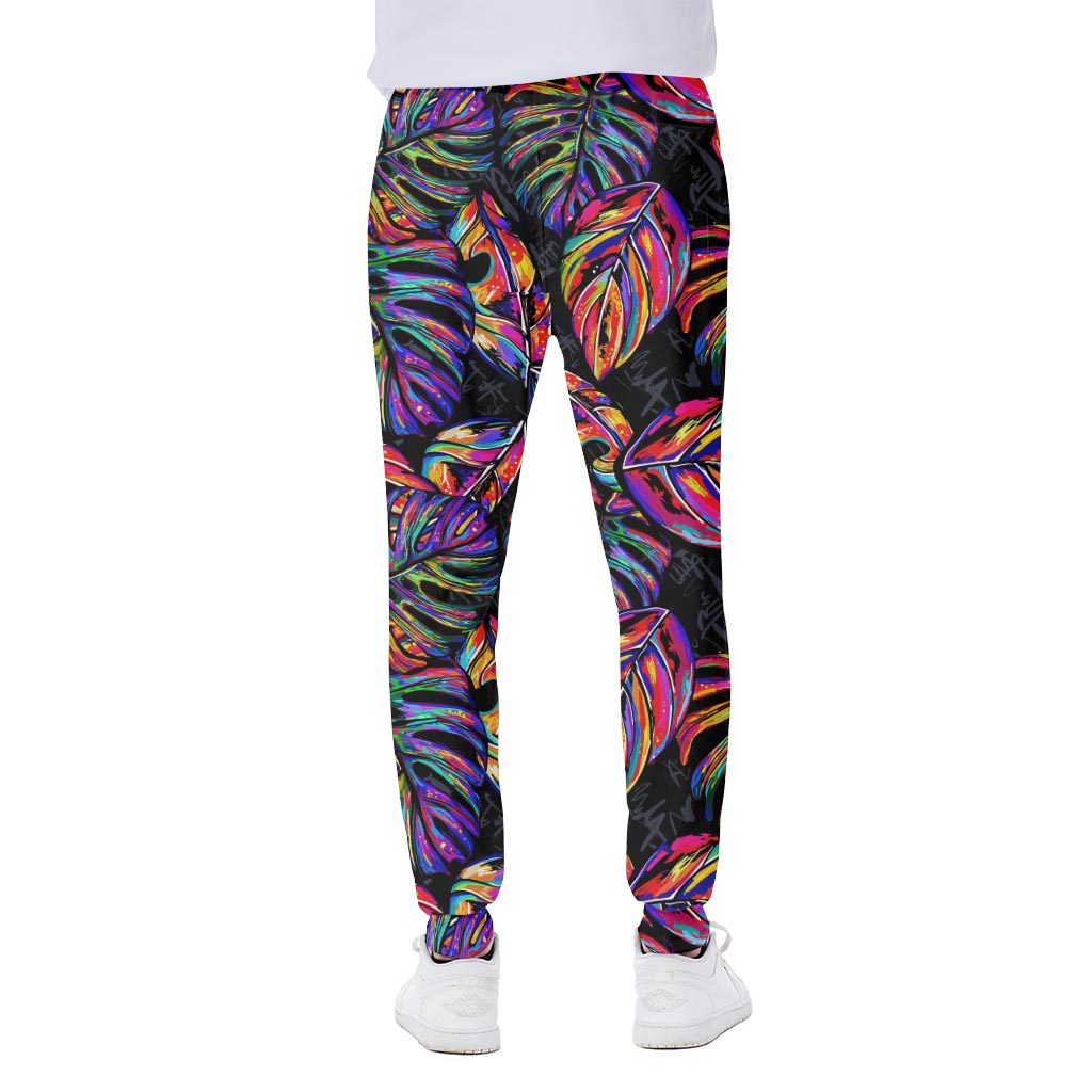 Colorful Leaf Tropical Pattern Print Scuba Joggers