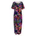 Colorful Leaf Tropical Pattern Print Short Sleeve Long Nightdress
