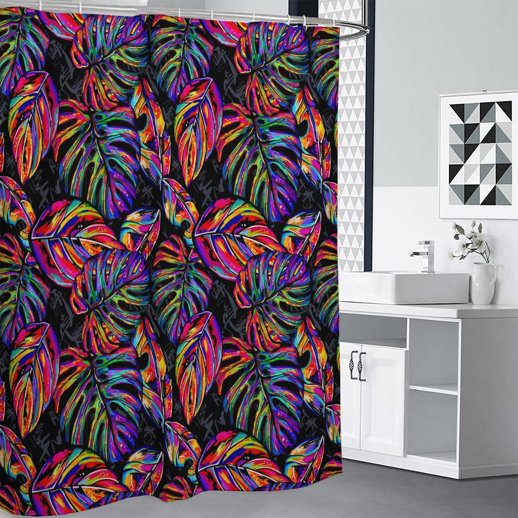 Colorful Leaf Tropical Pattern Print Shower Curtain