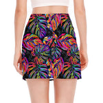 Colorful Leaf Tropical Pattern Print Side Slit Mini Skirt