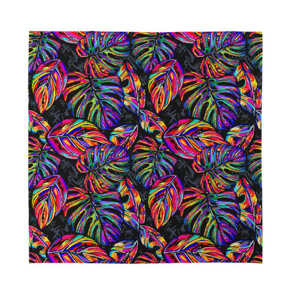 Colorful Leaf Tropical Pattern Print Silk Bandana
