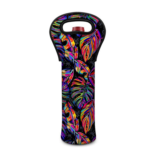 Colorful Leaf Tropical Pattern Print Single Neoprene Wine Tote