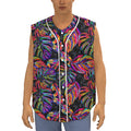 Colorful Leaf Tropical Pattern Print Sleeveless Baseball Jersey
