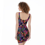 Colorful Leaf Tropical Pattern Print Sleeveless Bodycon Dress