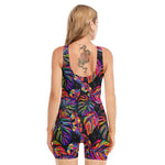 Colorful Leaf Tropical Pattern Print Sleeveless One Piece Swimsuit