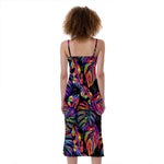 Colorful Leaf Tropical Pattern Print Slim Fit Midi Cami Dress
