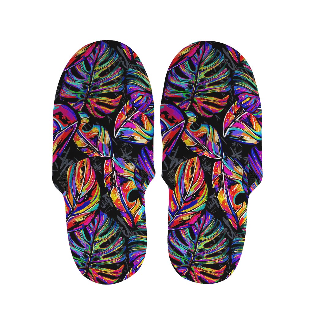 Colorful Leaf Tropical Pattern Print Slippers