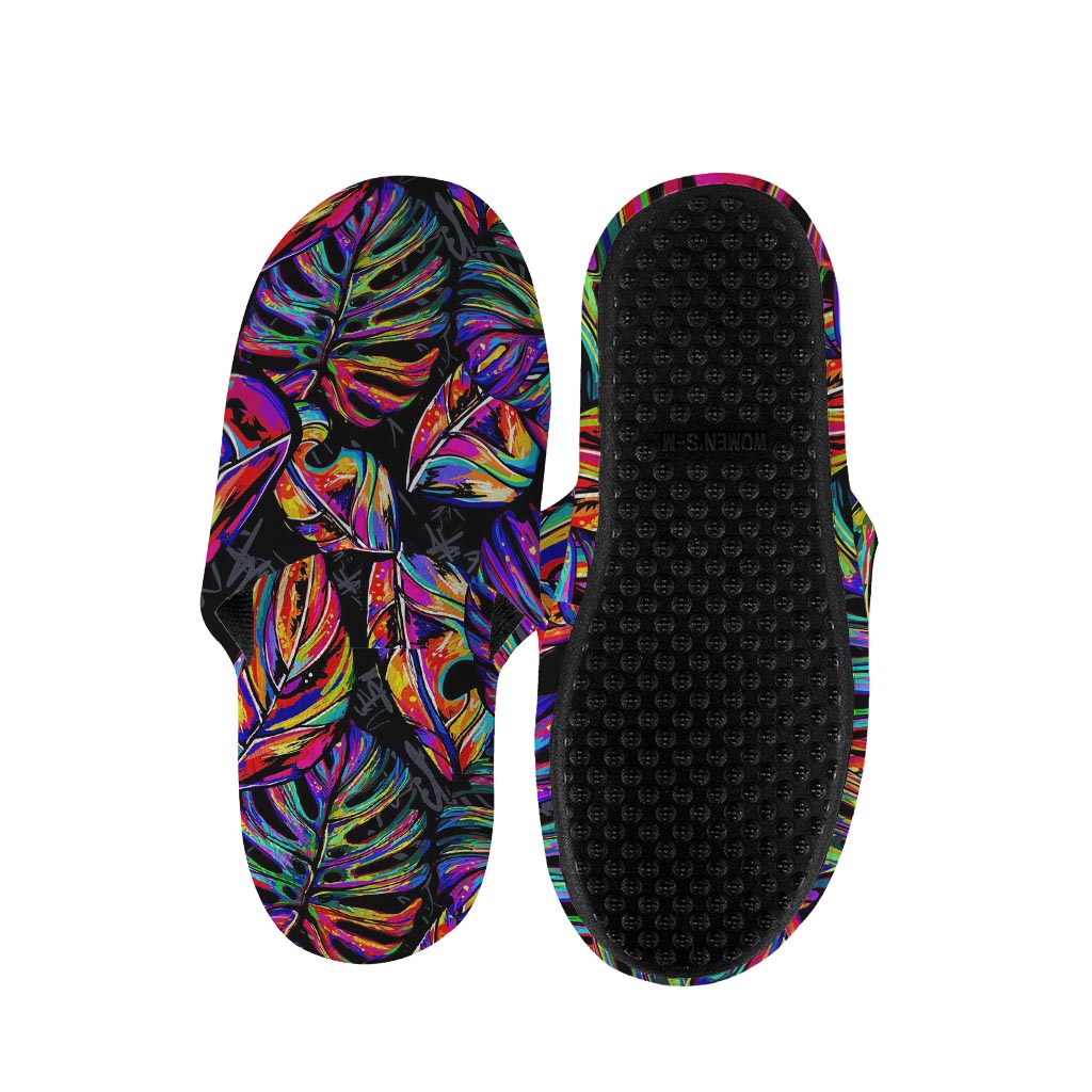 Colorful Leaf Tropical Pattern Print Slippers