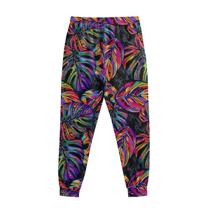 Colorful Leaf Tropical Pattern Print Sweatpants