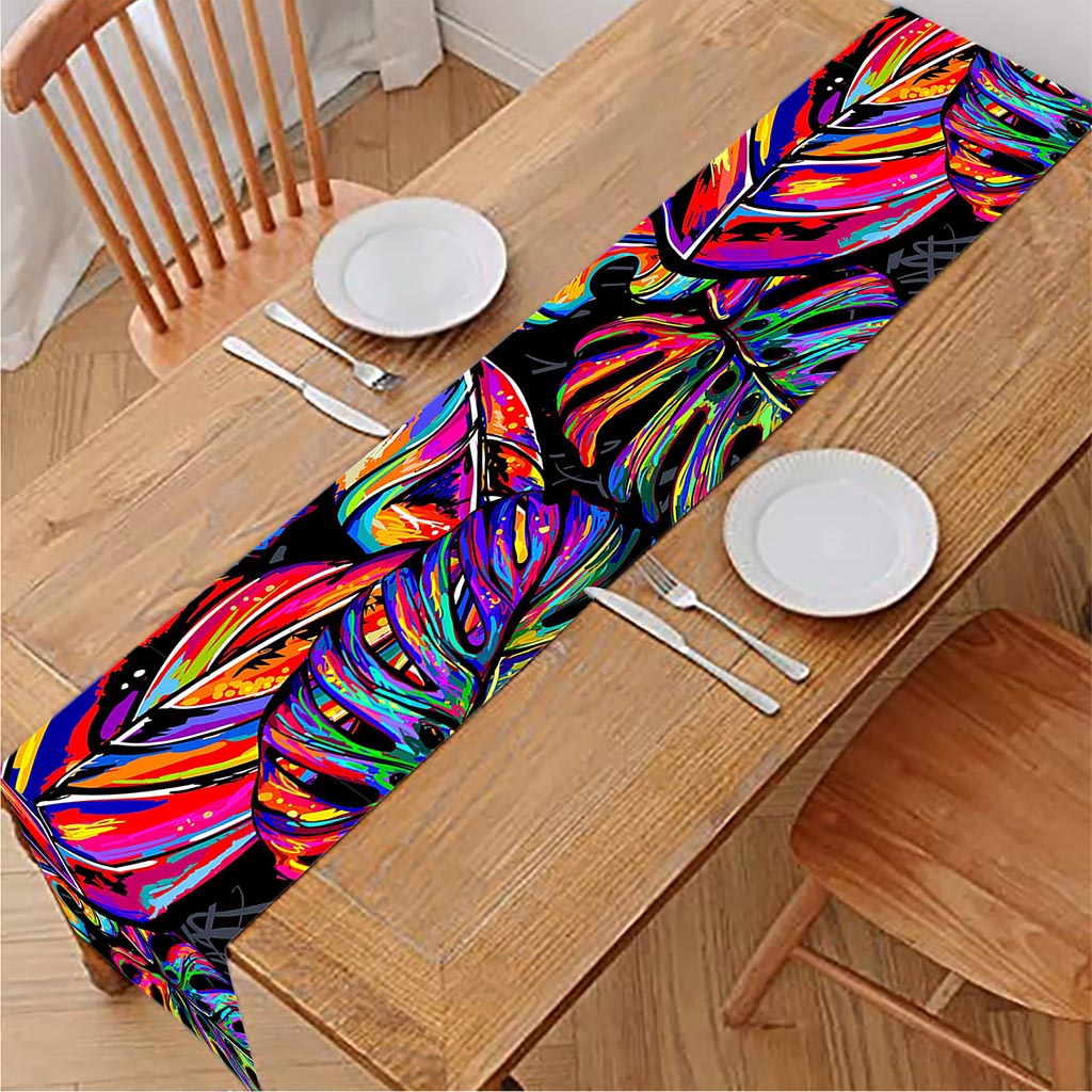 Colorful Leaf Tropical Pattern Print Table Runner