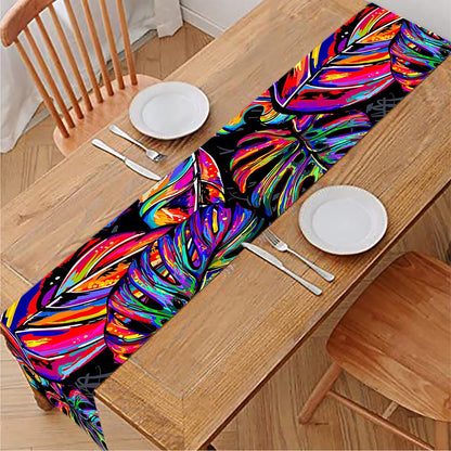 Colorful Leaf Tropical Pattern Print Table Runner