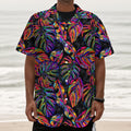 Colorful Leaf Tropical Pattern Print Textured Short Sleeve Shirt