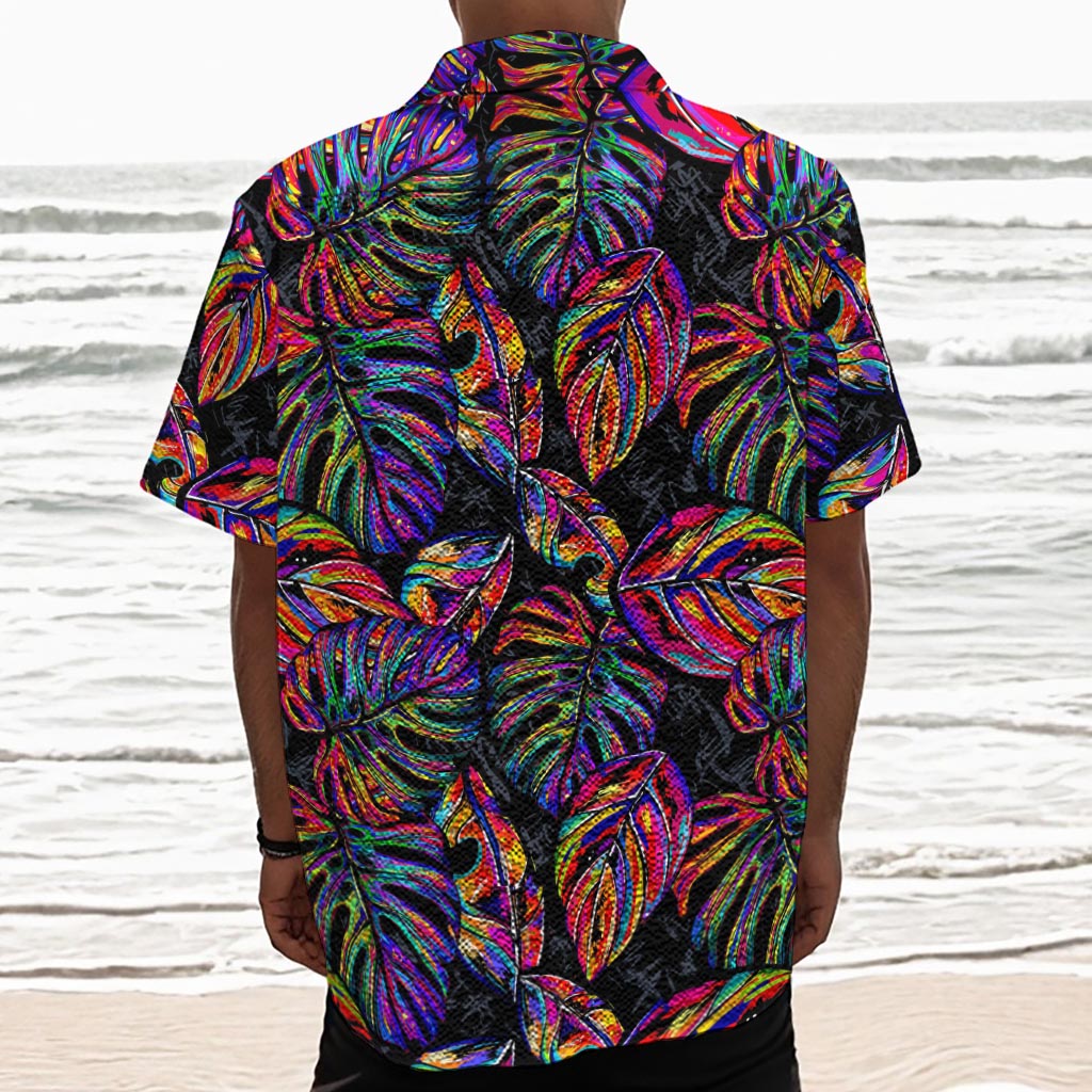 Colorful Leaf Tropical Pattern Print Textured Short Sleeve Shirt