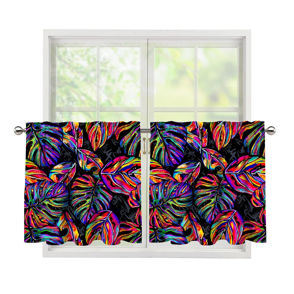 Colorful Leaf Tropical Pattern Print Tier Curtains