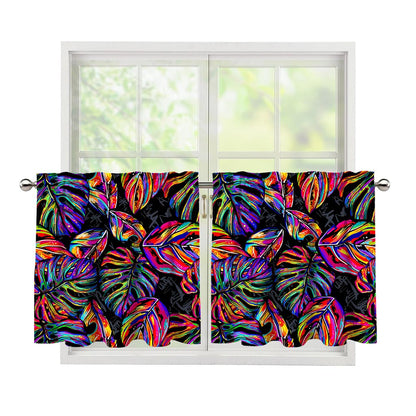 Colorful Leaf Tropical Pattern Print Tier Curtains