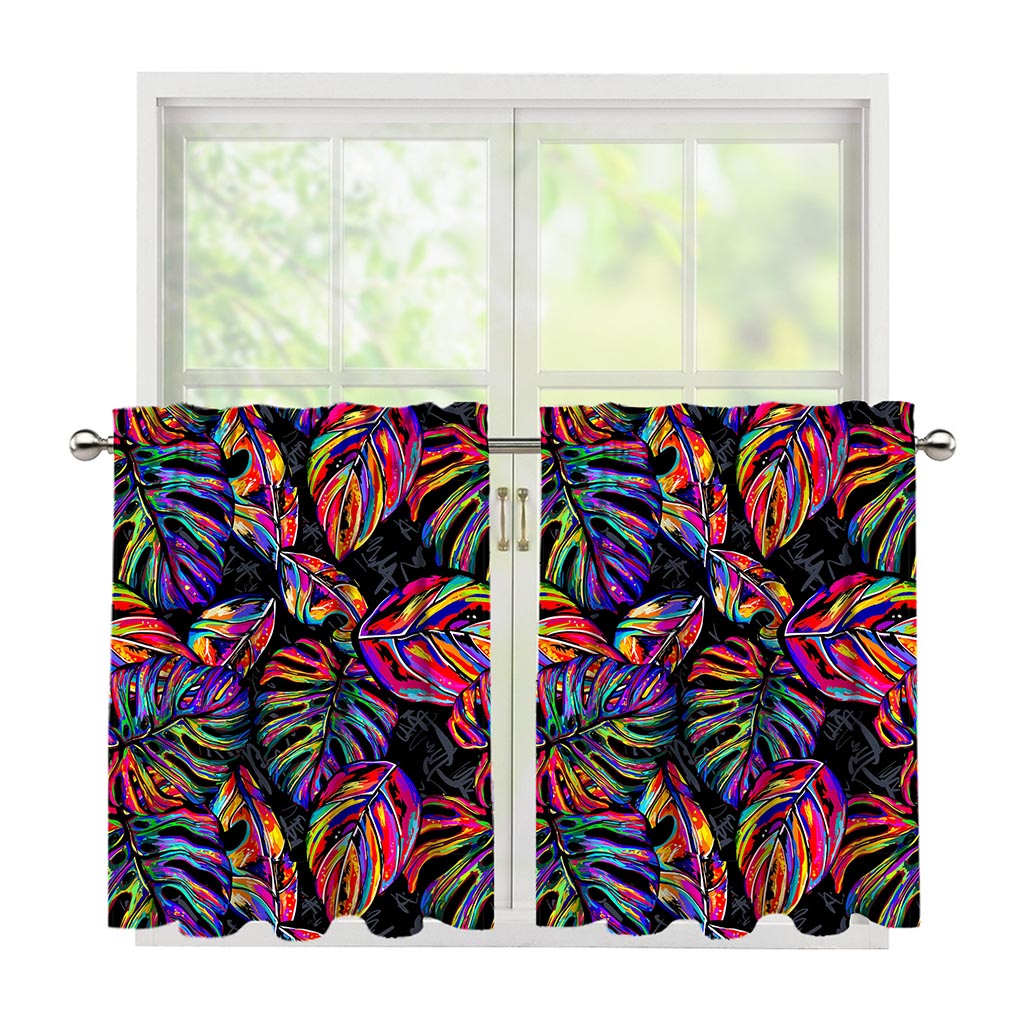 Colorful Leaf Tropical Pattern Print Tier Curtains