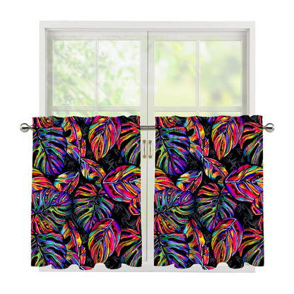 Colorful Leaf Tropical Pattern Print Tier Curtains