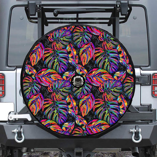 Colorful Leaf Tropical Pattern Print Tire Cover With Camera Hole