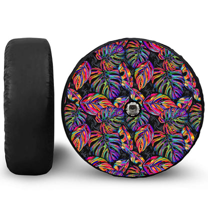 Colorful Leaf Tropical Pattern Print Tire Cover With Camera Hole