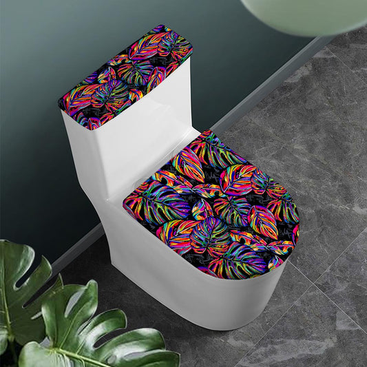 Colorful Leaf Tropical Pattern Print Toilet Lid And Tank Cover Set