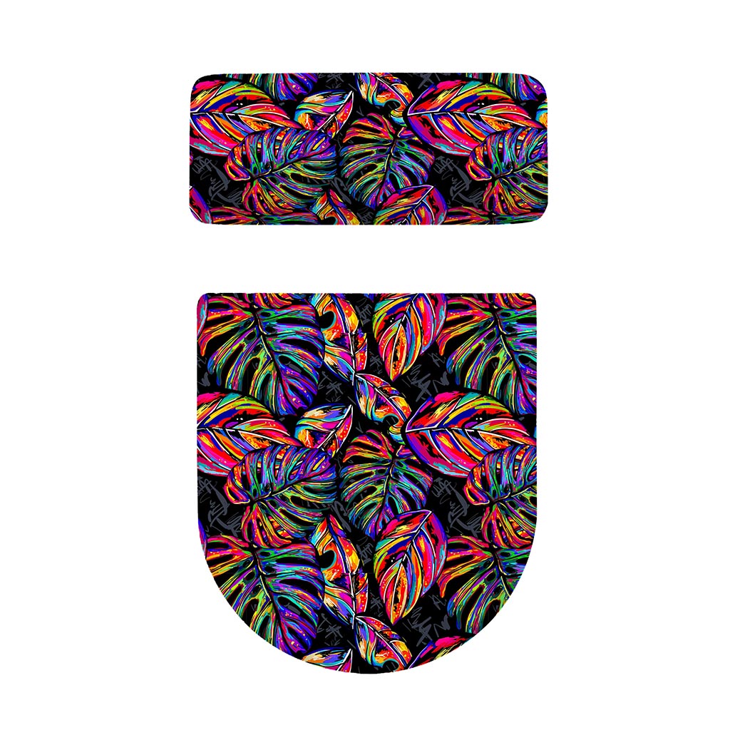 Colorful Leaf Tropical Pattern Print Toilet Lid And Tank Cover Set