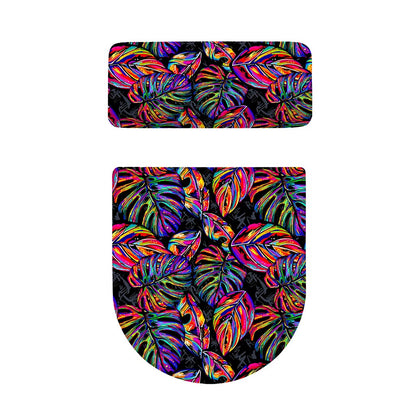 Colorful Leaf Tropical Pattern Print Toilet Lid And Tank Cover Set