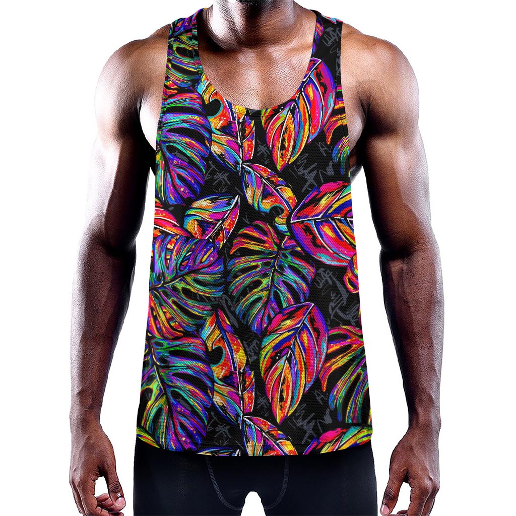 Colorful Leaf Tropical Pattern Print Training Tank Top