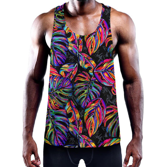 Colorful Leaf Tropical Pattern Print Training Tank Top