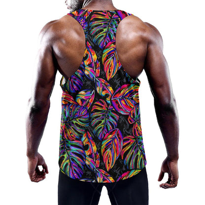 Colorful Leaf Tropical Pattern Print Training Tank Top