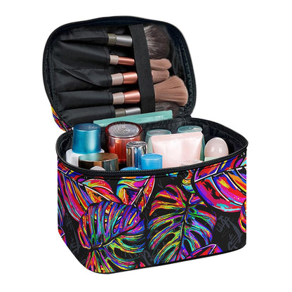 Colorful Leaf Tropical Pattern Print Travel Makeup Bag