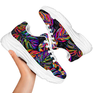 Colorful Leaf Tropical Pattern Print White Chunky Shoes