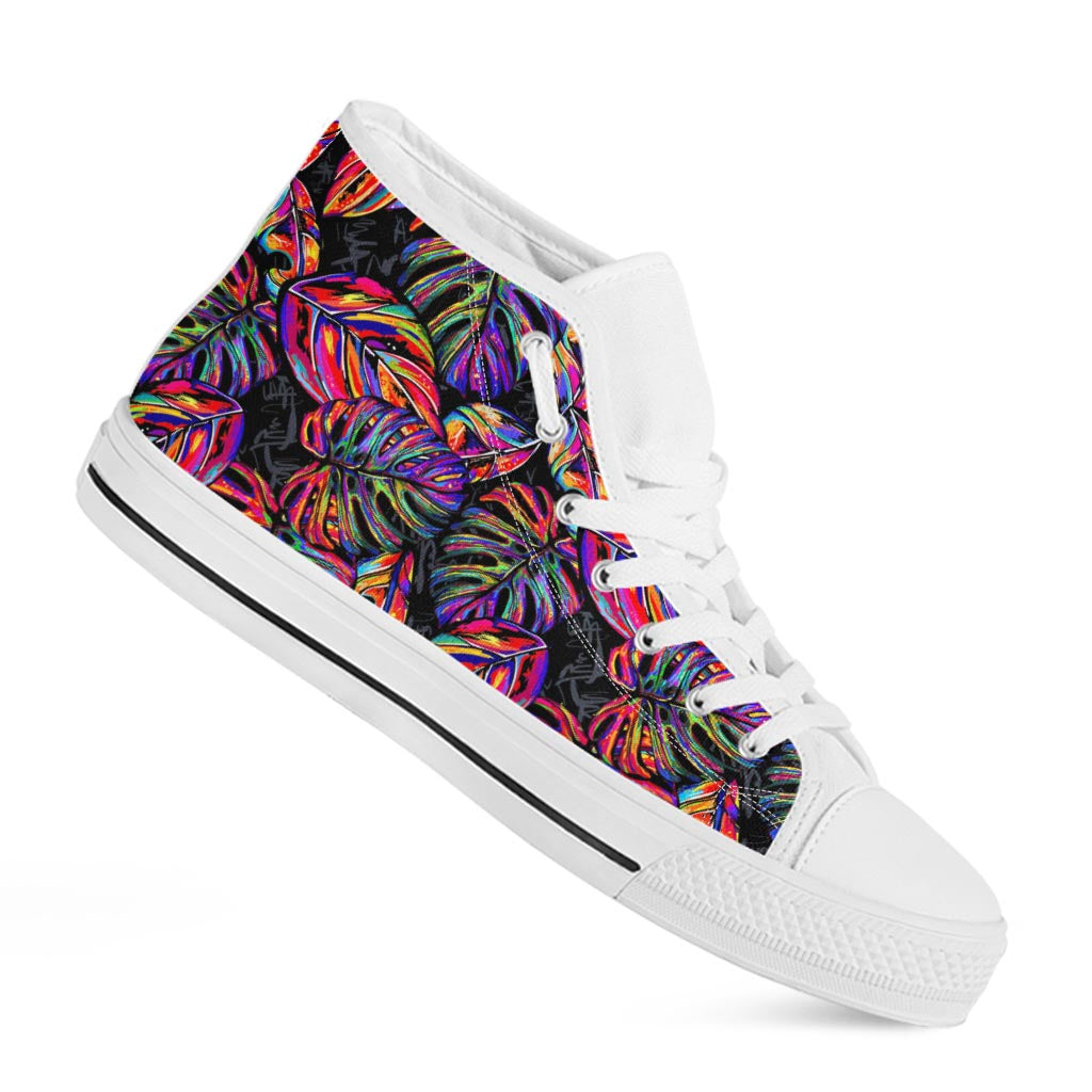 Colorful Leaf Tropical Pattern Print White High Top Sneakers