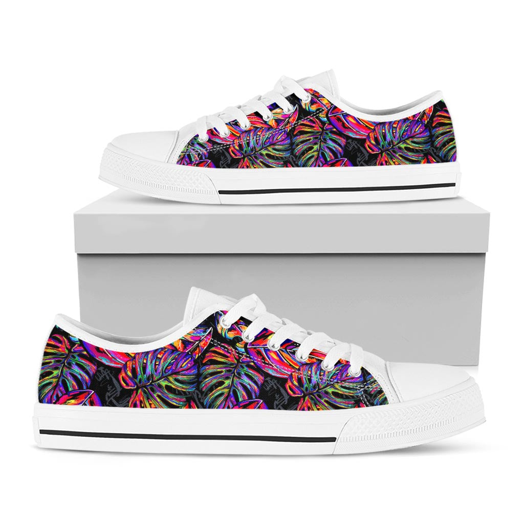Colorful Leaf Tropical Pattern Print White Low Top Sneakers