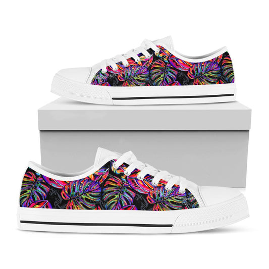 Colorful Leaf Tropical Pattern Print White Low Top Sneakers