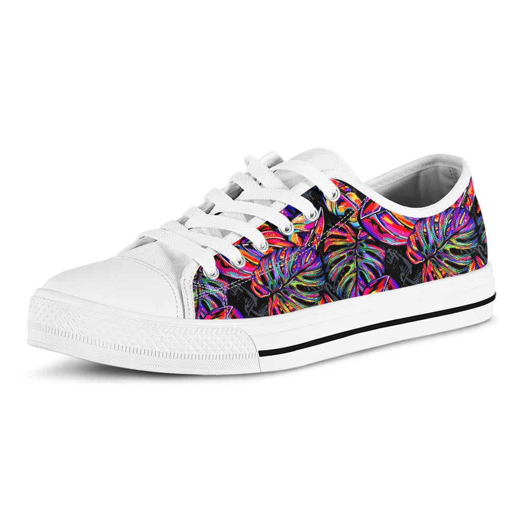 Colorful Leaf Tropical Pattern Print White Low Top Sneakers